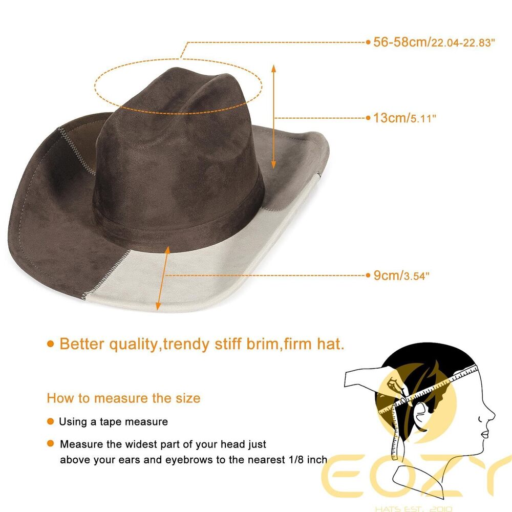 9542 Denim Cowboy Hat For Women Men Big Brim Suede Patchwork Cowgirl Hat - Picture 5 of 7